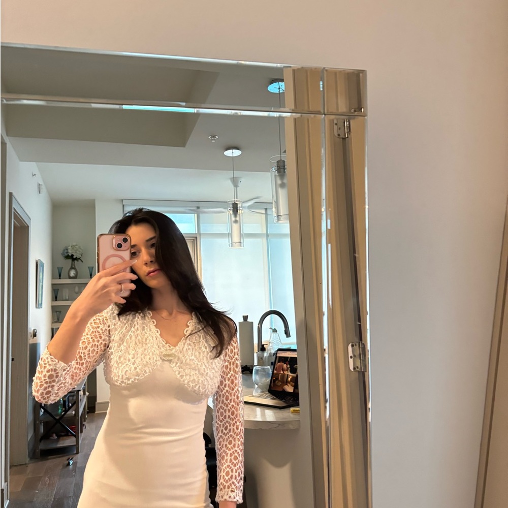 Women's White Lace-Sleeve Dress